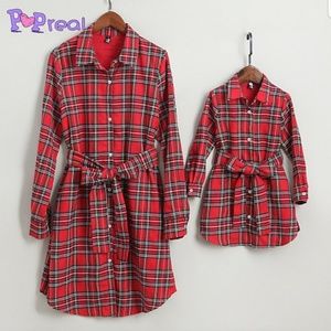 Plaid Red Button-Front Shirt Dress with Belt adult